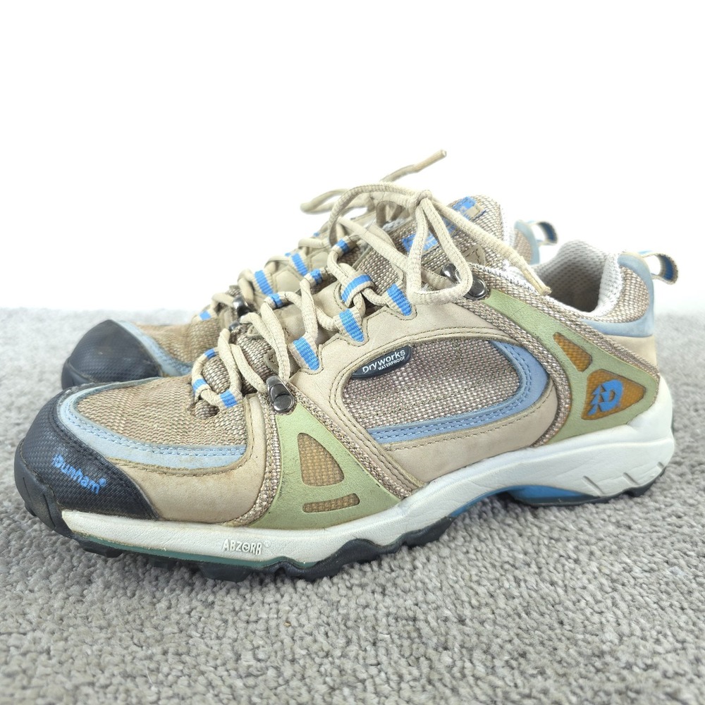 Dunham Waffle Stomper Women 8.5 D Hiking Shoes Beige Blue Dryworks Waterproof